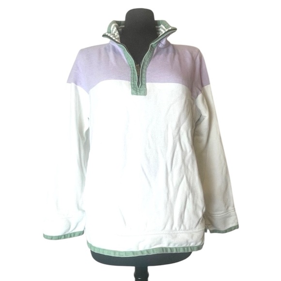 Fat Face Sweaters - Fat Face The Airlie Sweatshirt Women’s US  10 White Purple Quarter Zip Pullover
